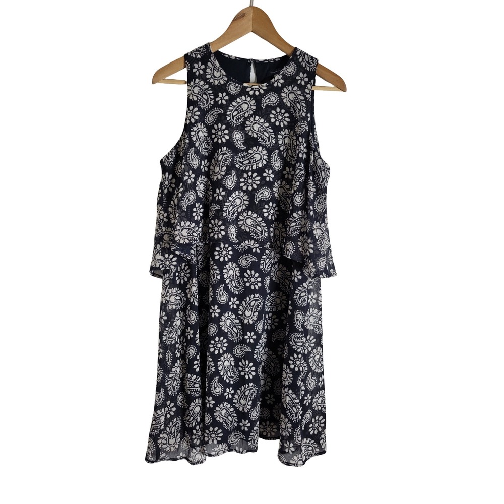 Tommy Hilfiger Navy Blue White Paisley Tiered Sleeveless Shift Dress 8 Feminine